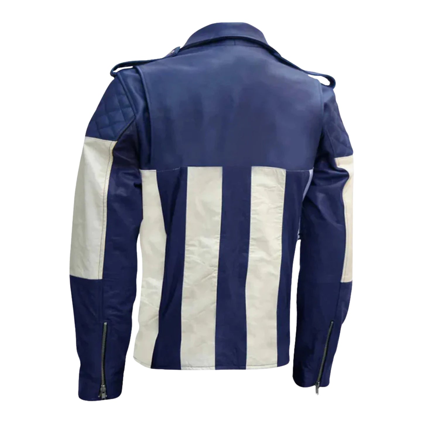 Men's Blue and White Biker Genuine Leather Jacket – Stylish Motorcycle Riding Gear