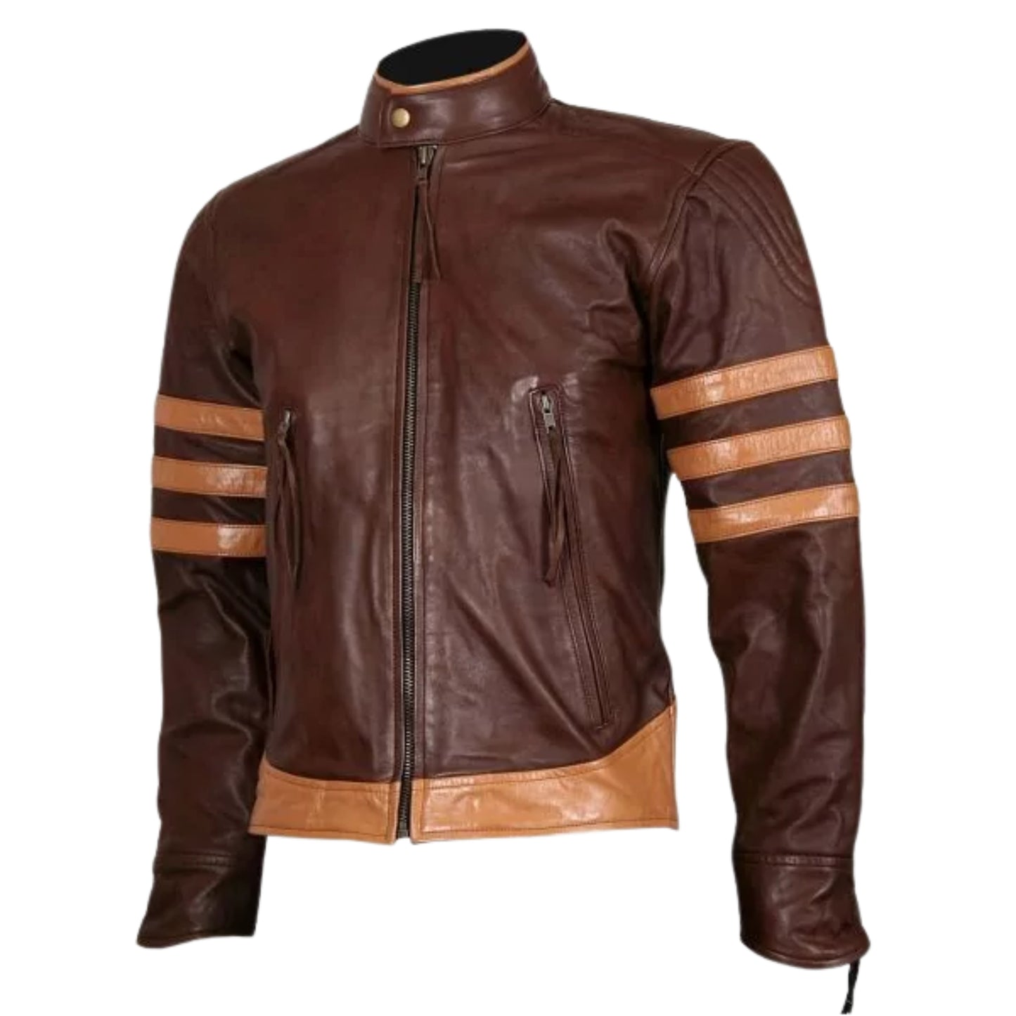 Brown Retro Striped Real Leather Jacket – Vintage Style Premium Outerwear for Men