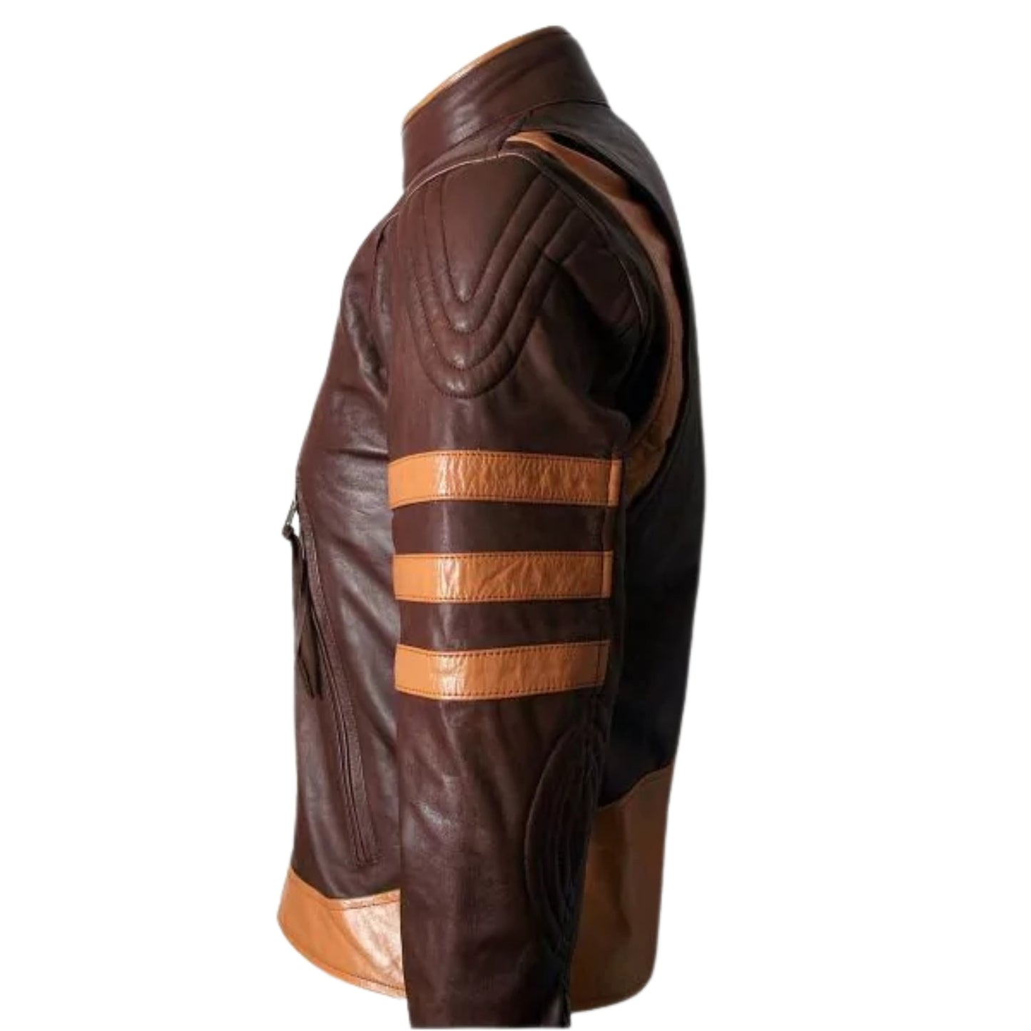 Brown Retro Striped Real Leather Jacket – Vintage Style Premium Outerwear for Men