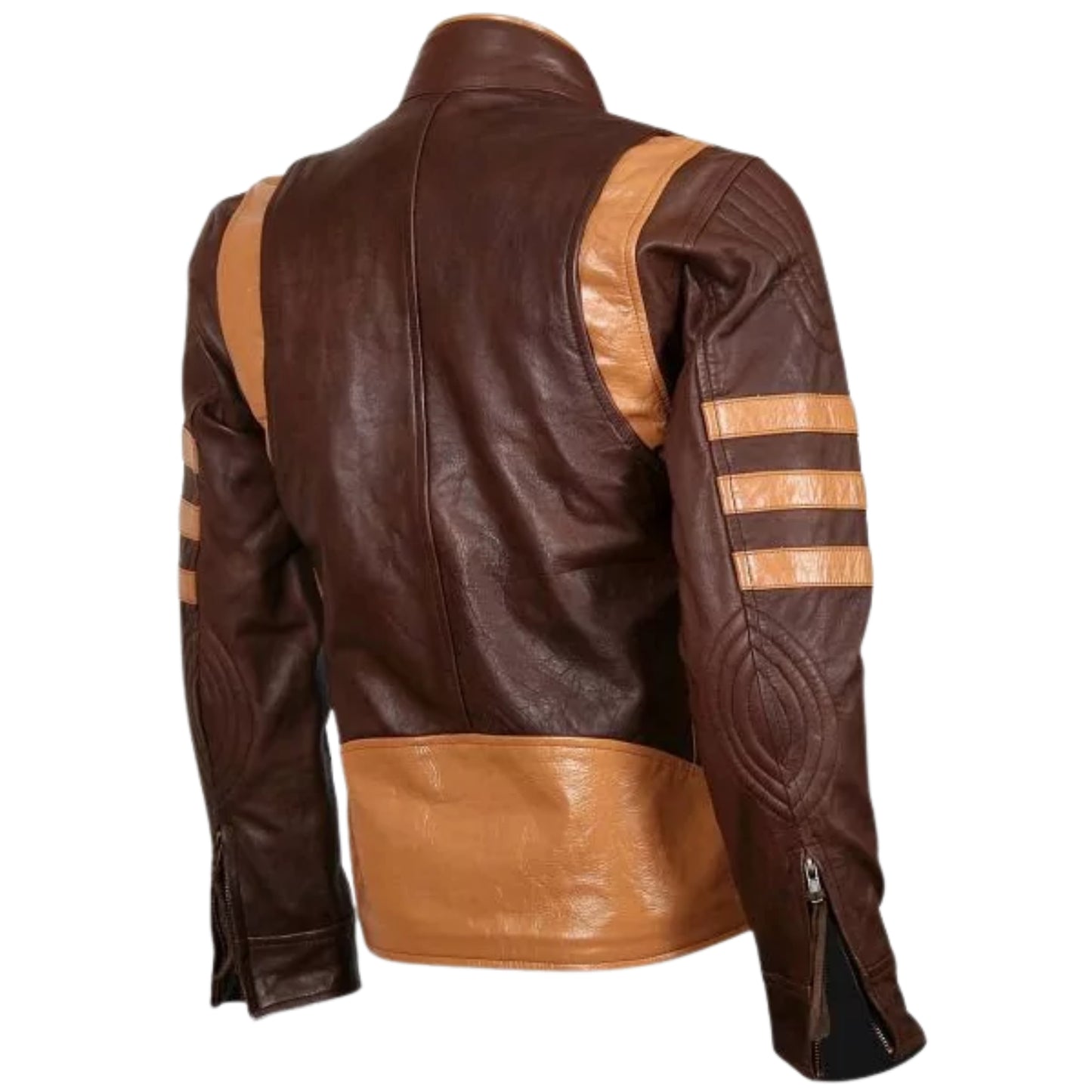 Brown Retro Striped Real Leather Jacket – Vintage Style Premium Outerwear for Men