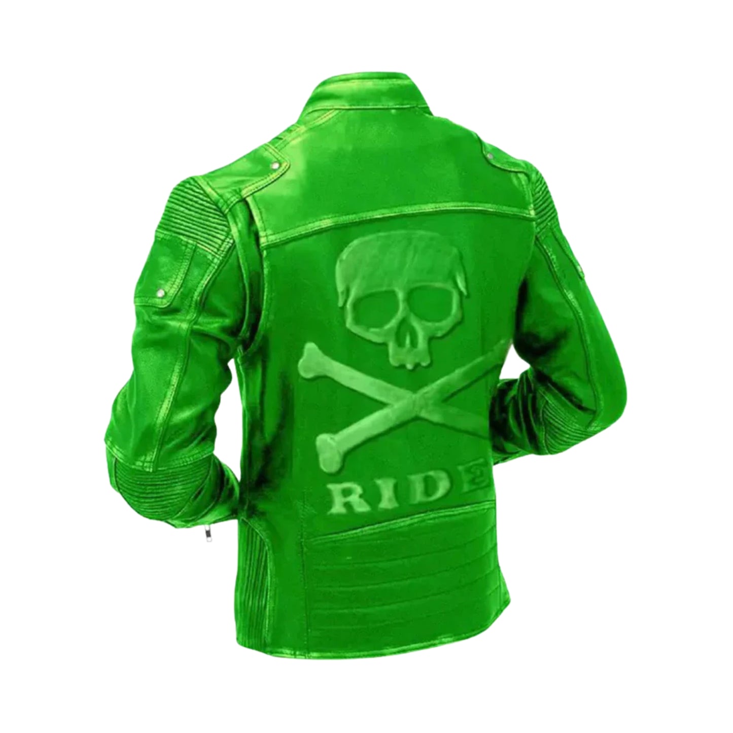 Green Motorcycle Vintage Leather Jacket with Skull – Classic Biker Style