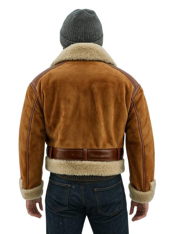 Men's Brown Biege B3 Sherpa Aviator Bomber Jacket