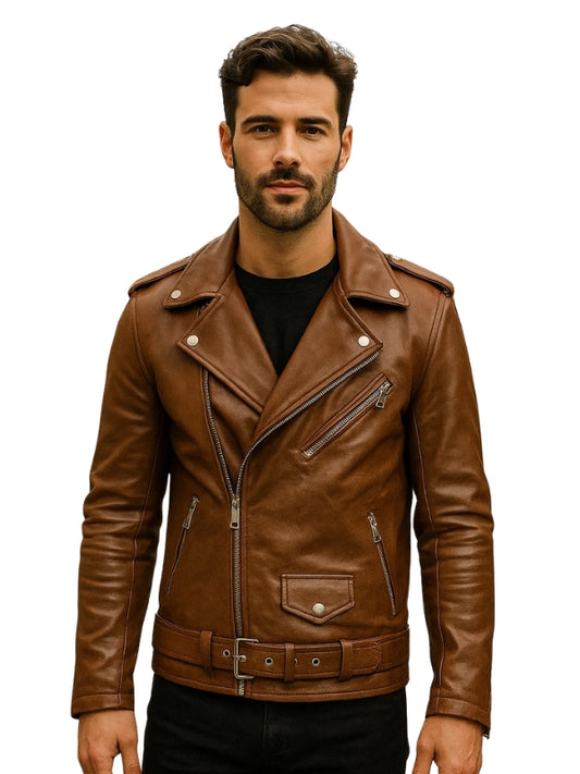 Blitz Brown Leather Biker Jacket