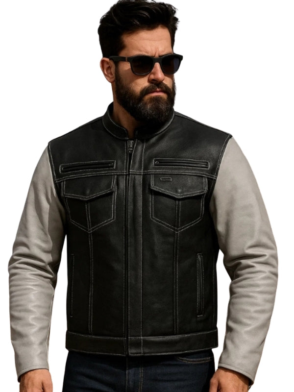 Bistro Men's Cafe Style Leather Jacket