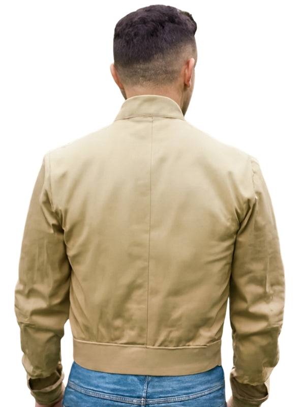 Men's Beige Viscose Lining Long Sleeves Real Cotton Jacket