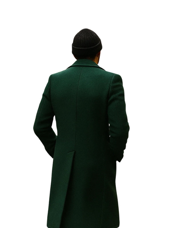 Men's Real Wool Green Vintage Long Trench Coat
