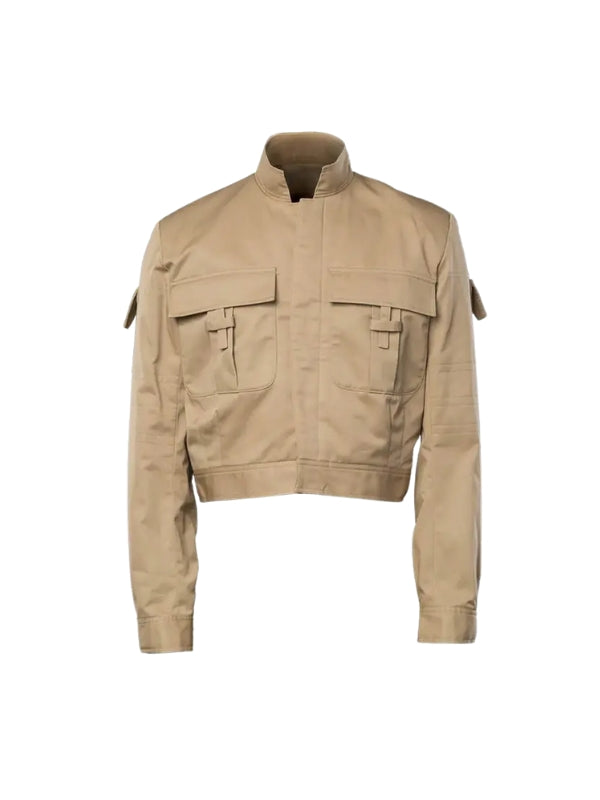 Men's Beige Viscose Lining Long Sleeves Real Cotton Jacket