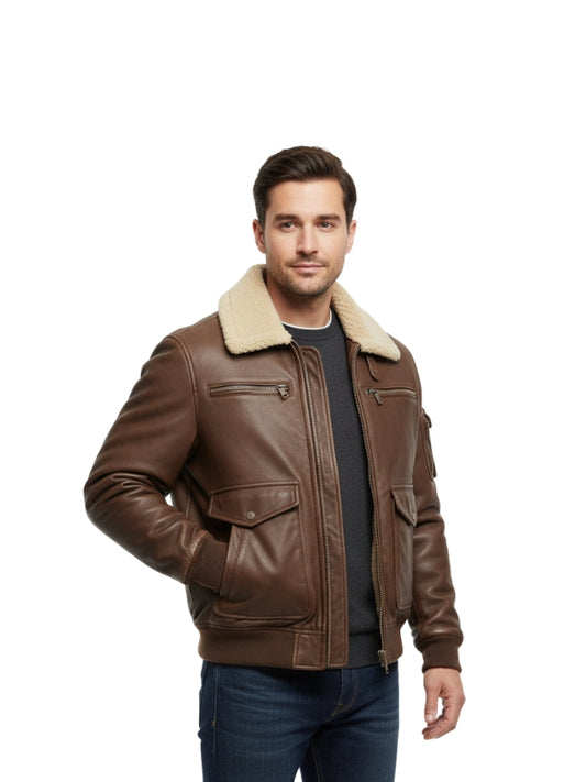 Men's Vintage Aviator Shearling Bomber Jacket