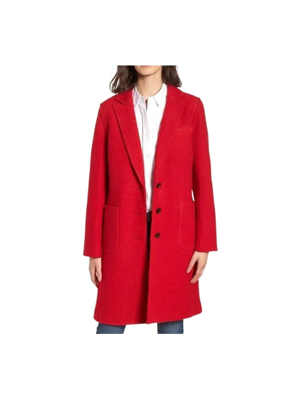 Women's Handmade Long Sleeves Real Wool Red Trench Coat