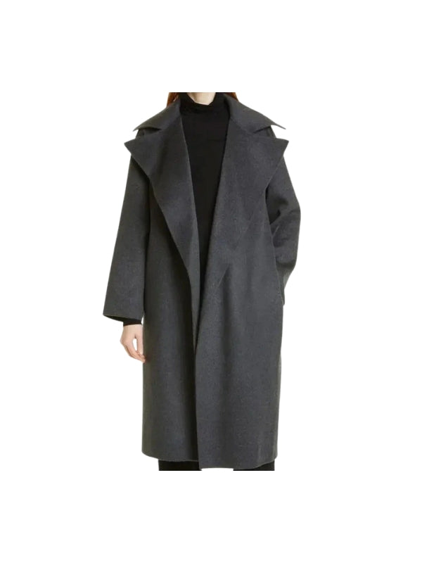 Women's Grey Handmade Long Sleeves Real Wool Trench Coat