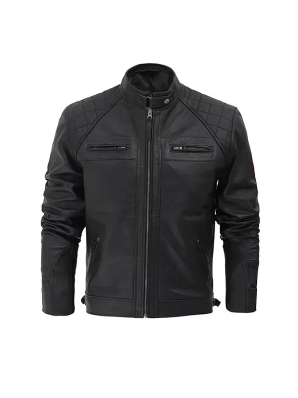Men's Classic Black Café Racer Biker Jacket