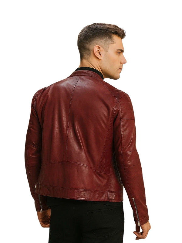 Vento Biker Leather Jacket Maroon For Men's