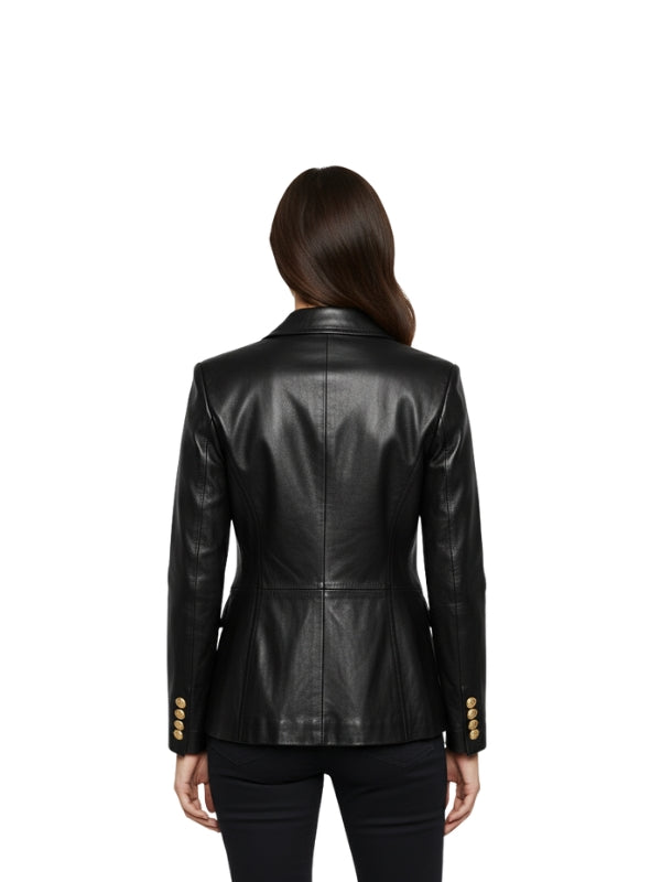 Women's Black Gold Button Modern Double-Breasted Blazer