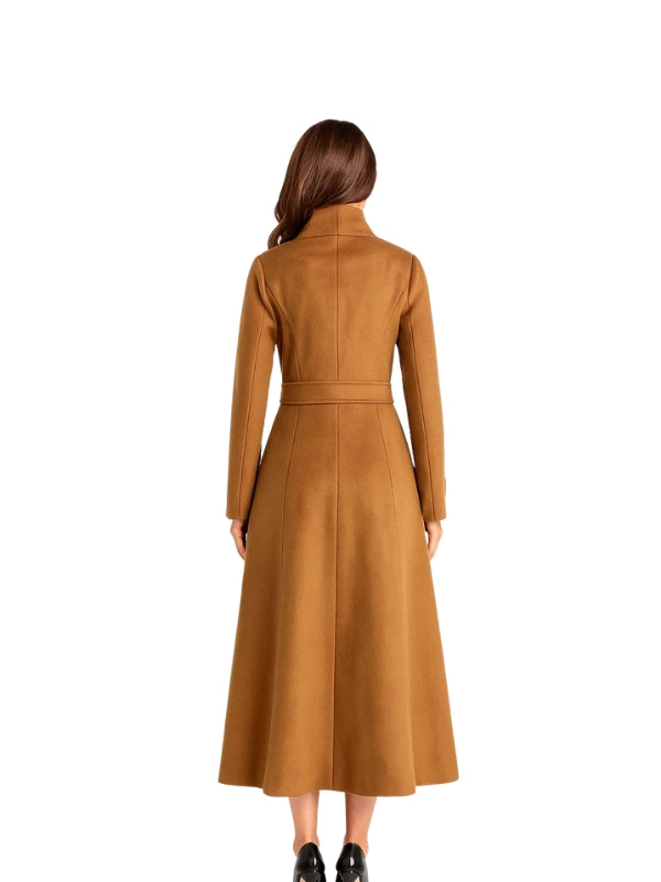 Brown coat worn by a person on a white background