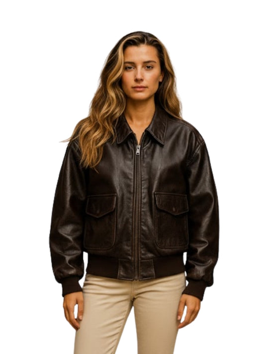 Women's Oversized 90's Brown Bomber Jacket