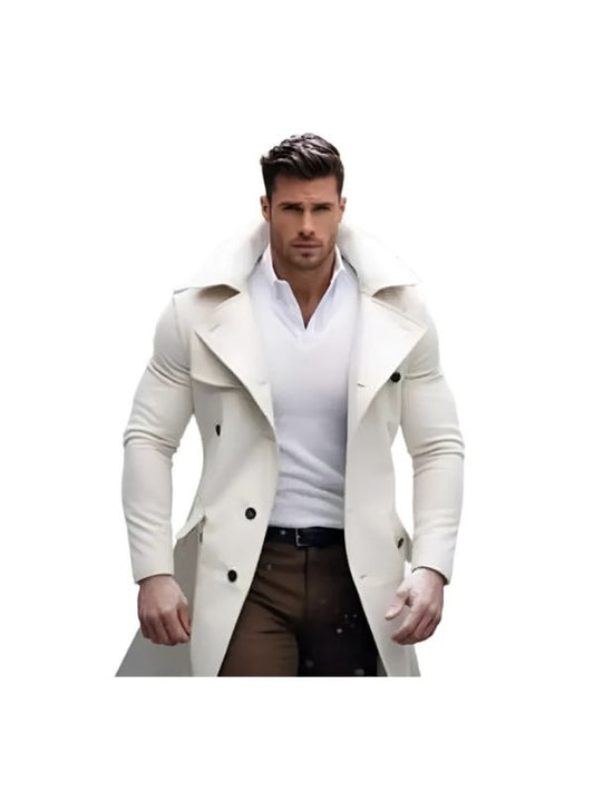 Men's Classic Real Wool Beige Overcoat Warm Winter Trench Coat