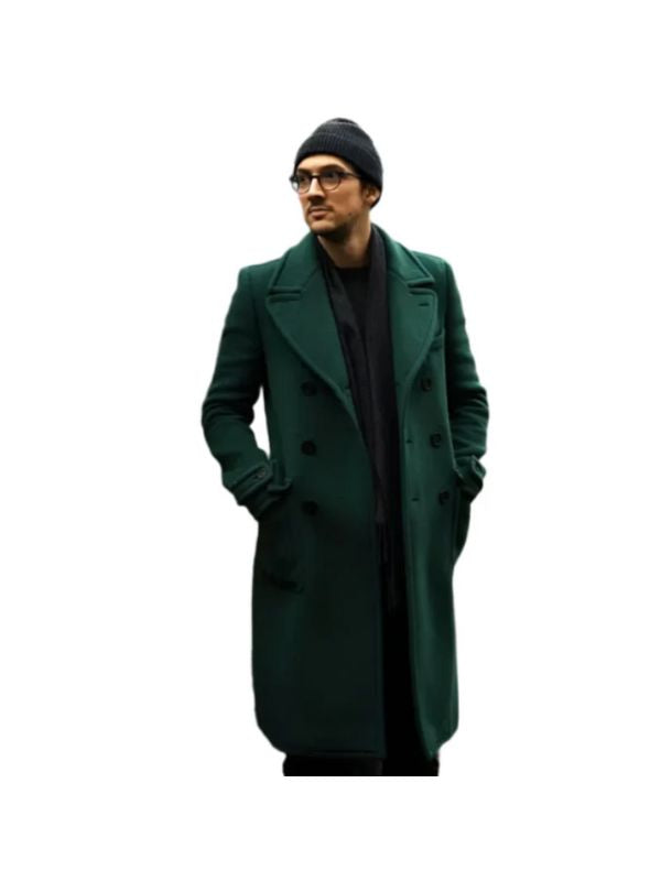 Men's Real Wool Green Vintage Long Trench Coat