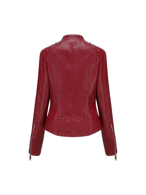 Women's Motorcycle Slim Open Front Lapel Leather Blazer