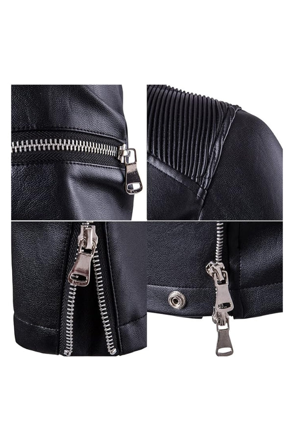 Men's Long Sleeves Multi-Zipper Black Sheepskin Biker Leather Jacket