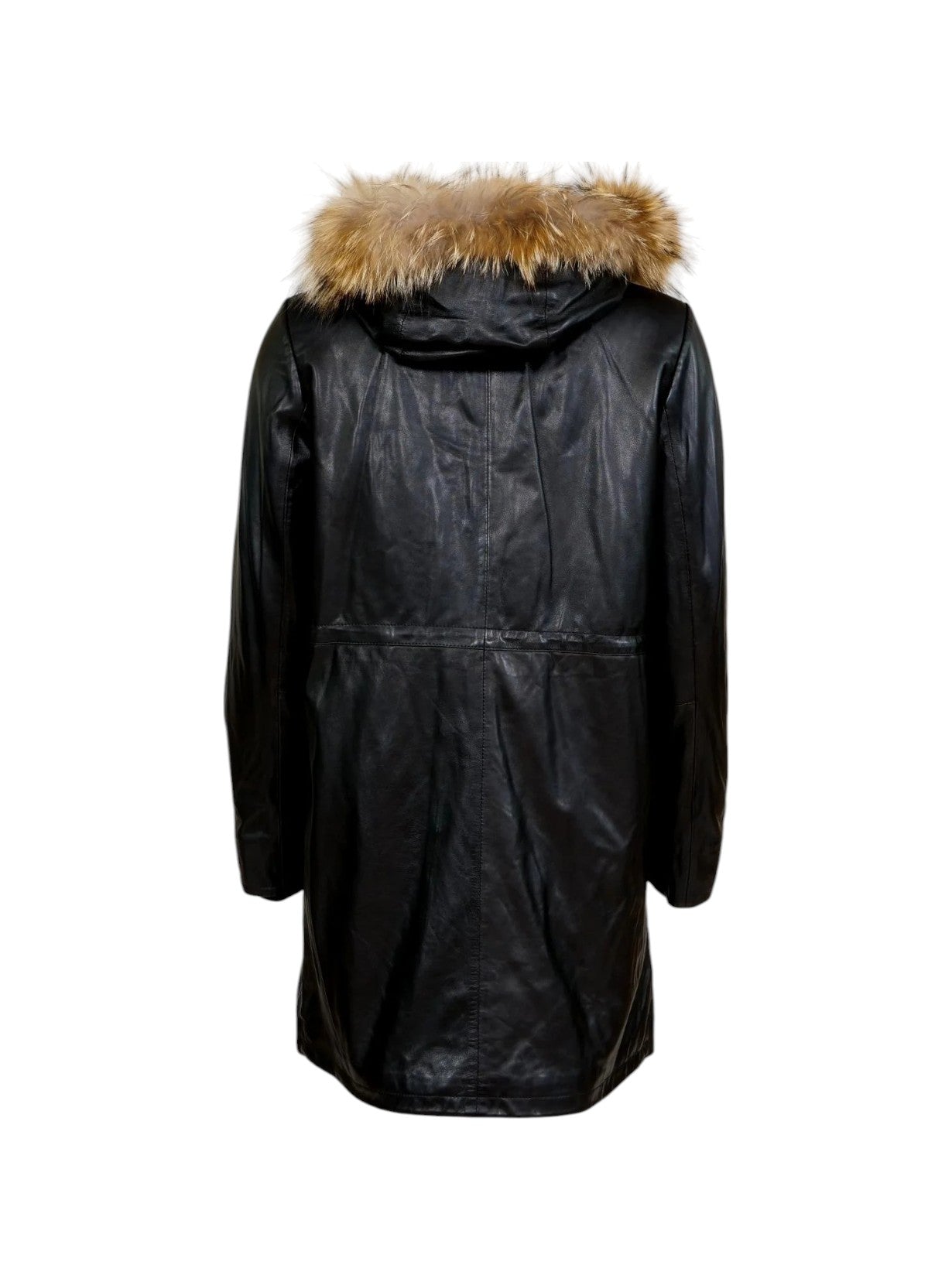 Women's Black Detachable Hood Real Fur Collar Puffer Long Coat