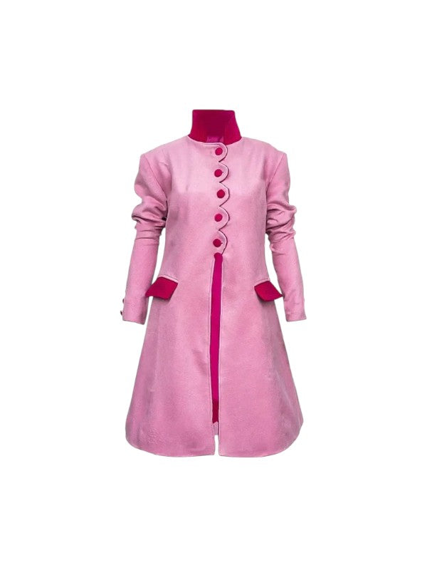 Women's Pink Long Sleeves Real Wool Coat