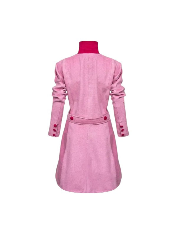 Women's Pink Long Sleeves Real Wool Coat