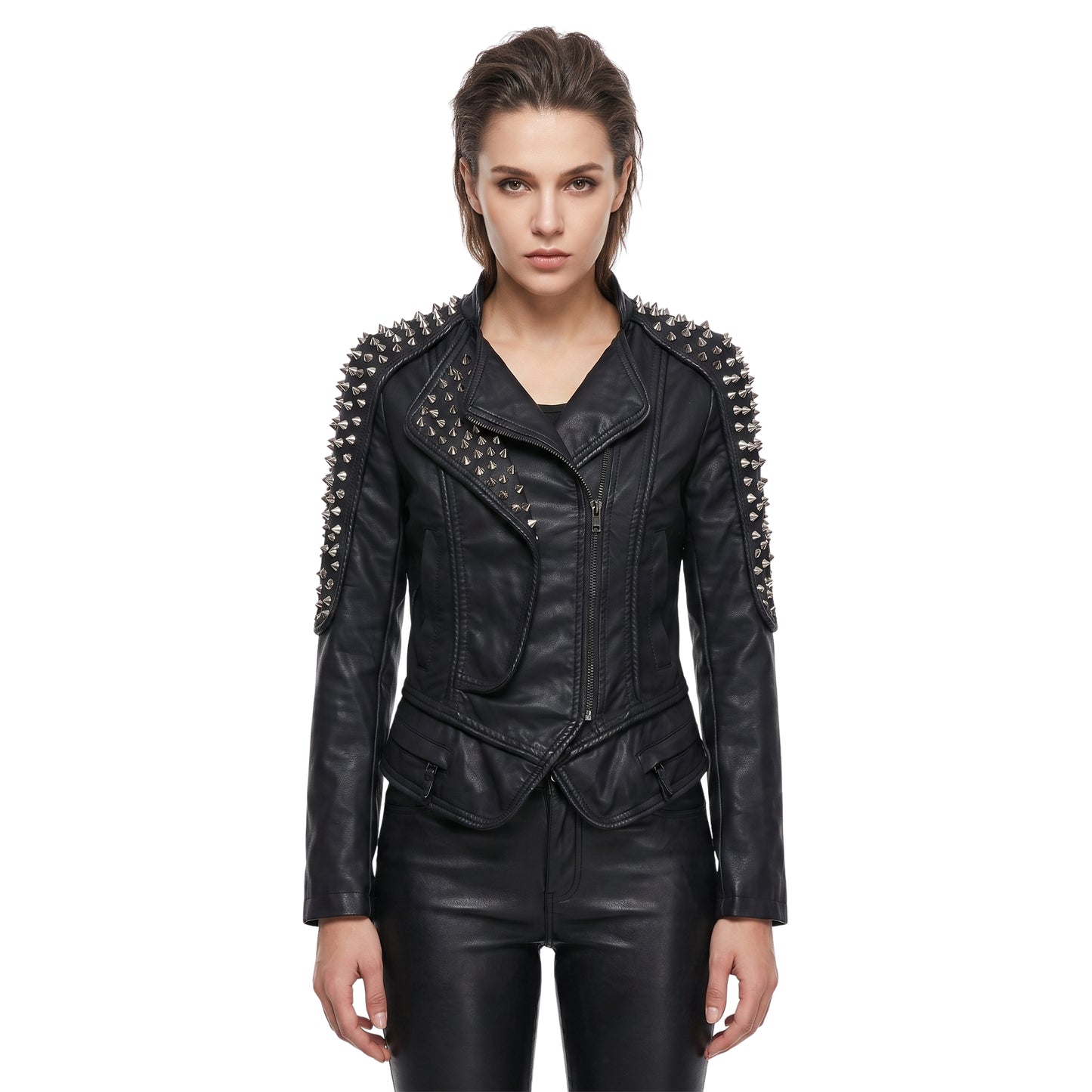 Womens Stylish Studded Black Leather Jacket