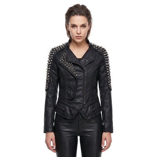 Womens Stylish Studded Black Leather Jacket