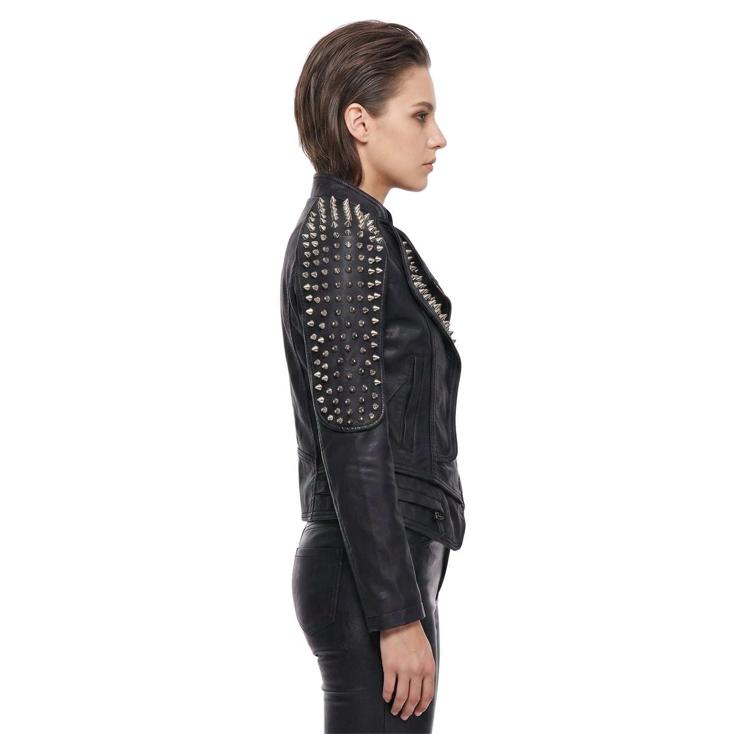 Womens Stylish Studded Black Leather Jacket