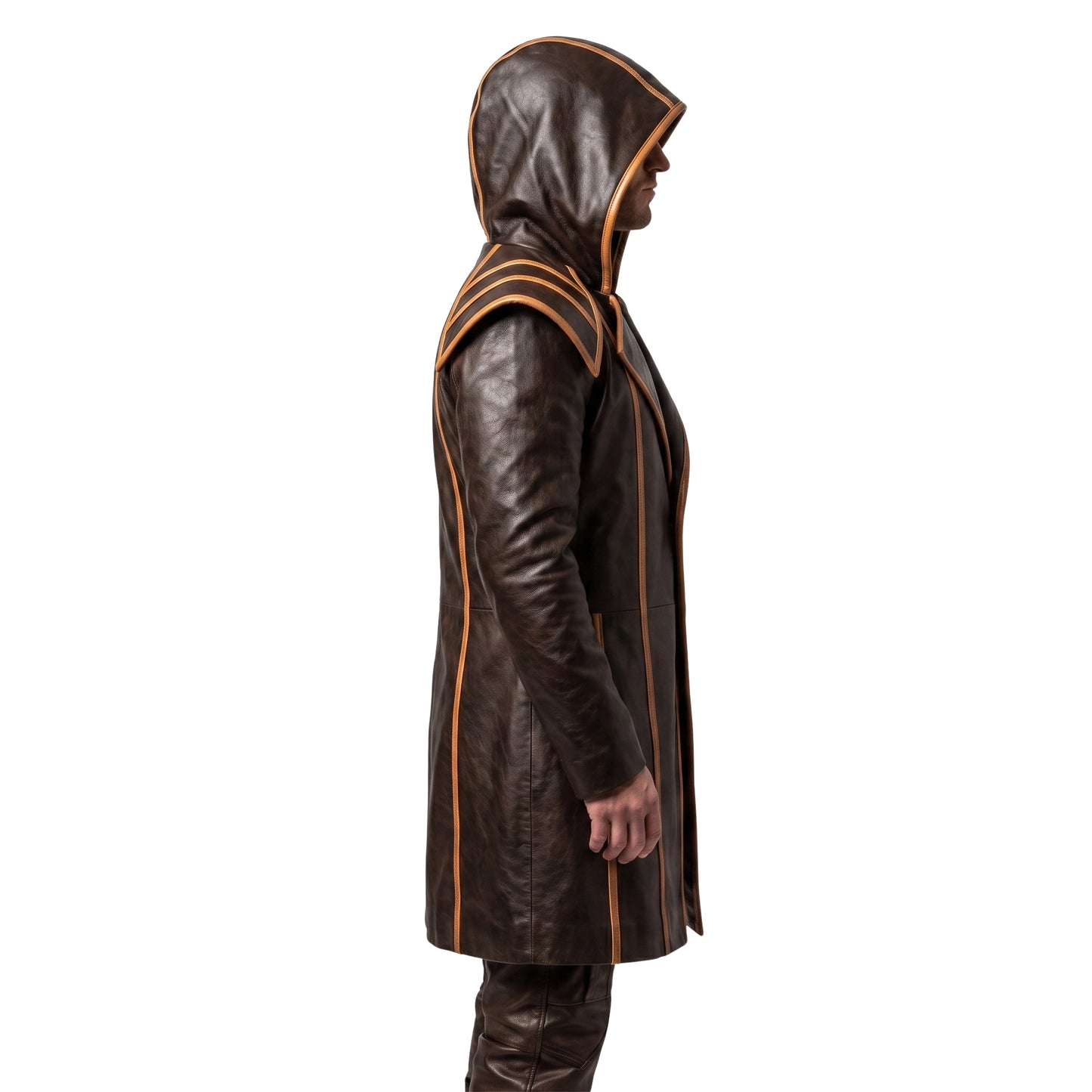 Mens Brown Genuine Cowhide Leather Medieval Overcoat