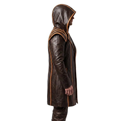 Mens Brown Genuine Cowhide Leather Medieval Overcoat