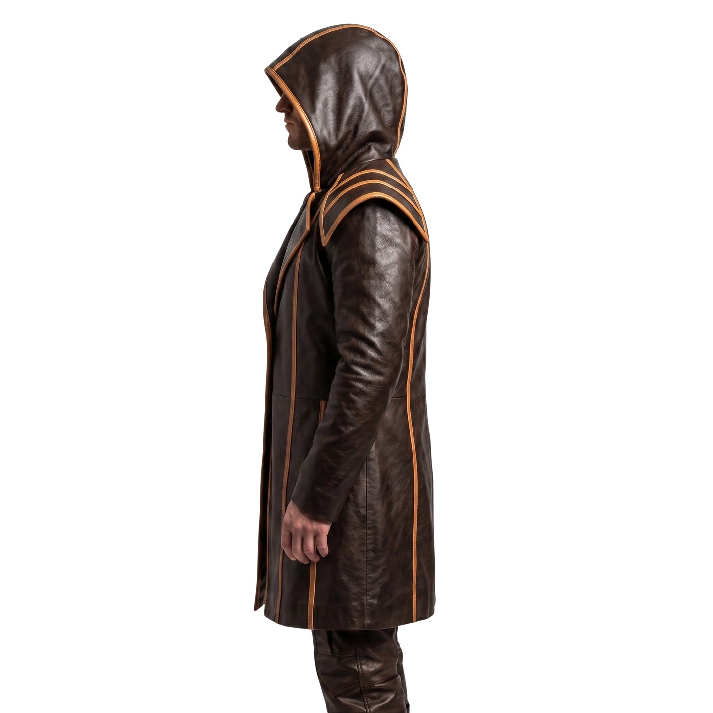 Mens Brown Genuine Cowhide Leather Medieval Overcoat