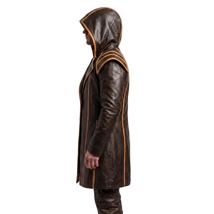 Mens Brown Genuine Cowhide Leather Medieval Overcoat