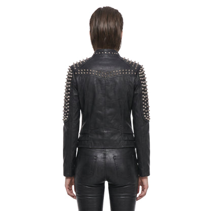 Womens Stylish Studded Black Leather Jacket