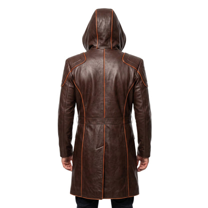 Mens Brown Genuine Cowhide Leather Medieval Overcoat
