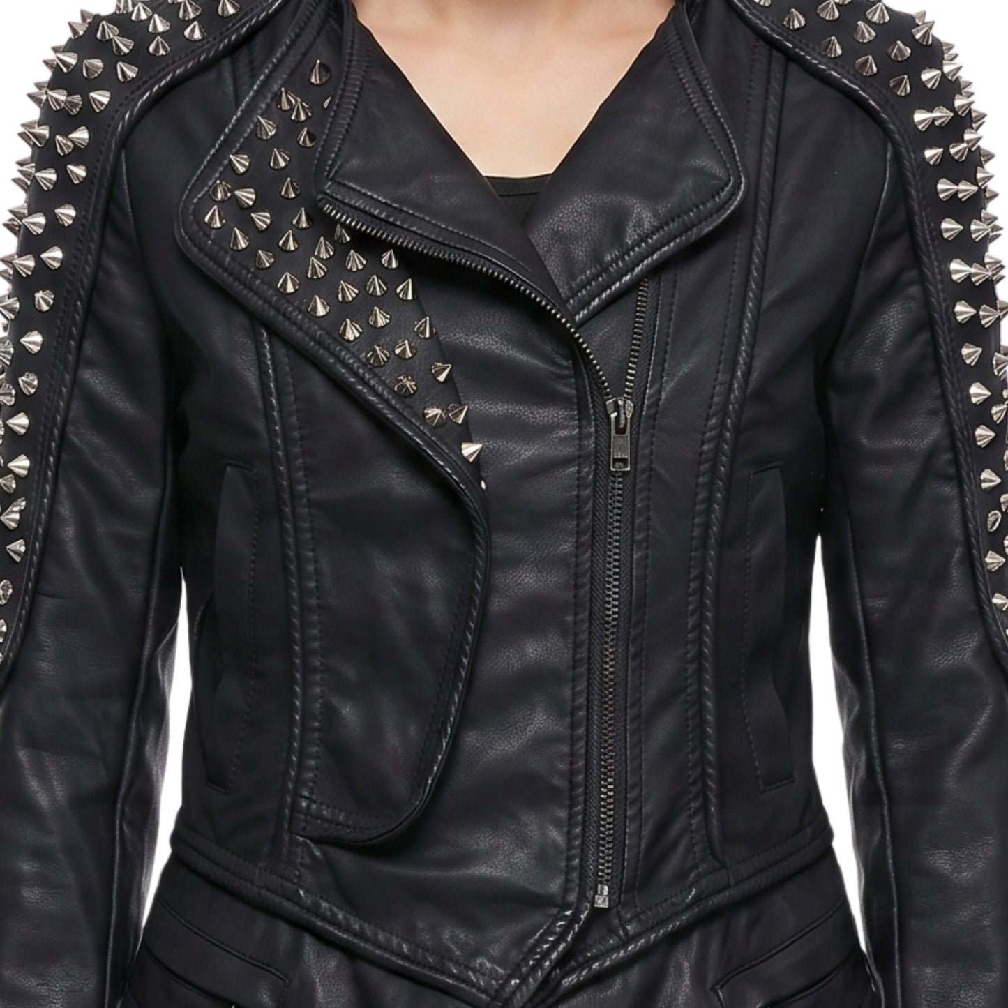 Womens Stylish Studded Black Leather Jacket