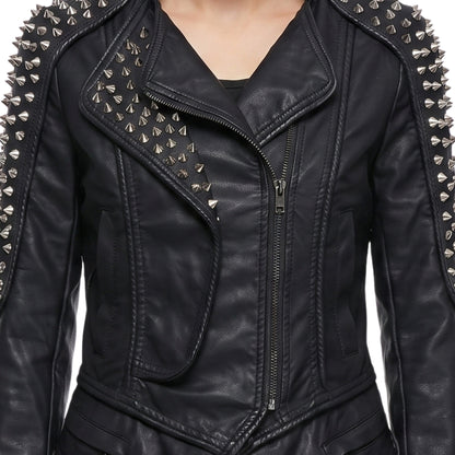 Womens Stylish Studded Black Leather Jacket