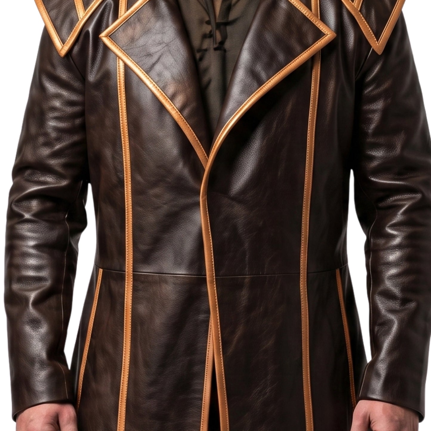Mens Brown Genuine Cowhide Leather Medieval Overcoat