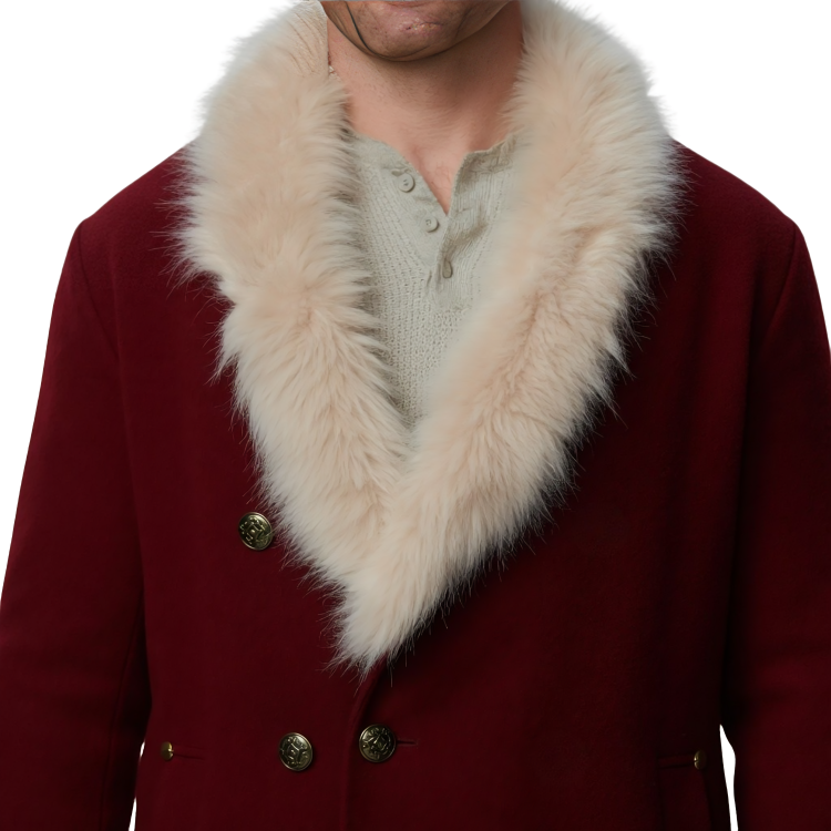 Red coat with a fur collar on a white background