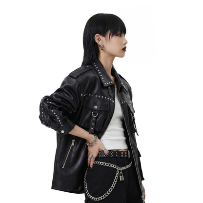 Oversized Punk Biker Leather Jacket
