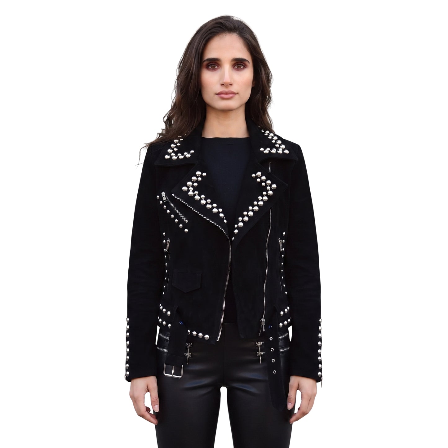 Women Suede Studded Leather Jacket