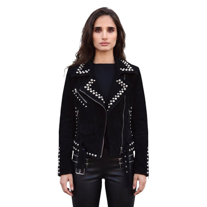 Women Suede Studded Leather Jacket