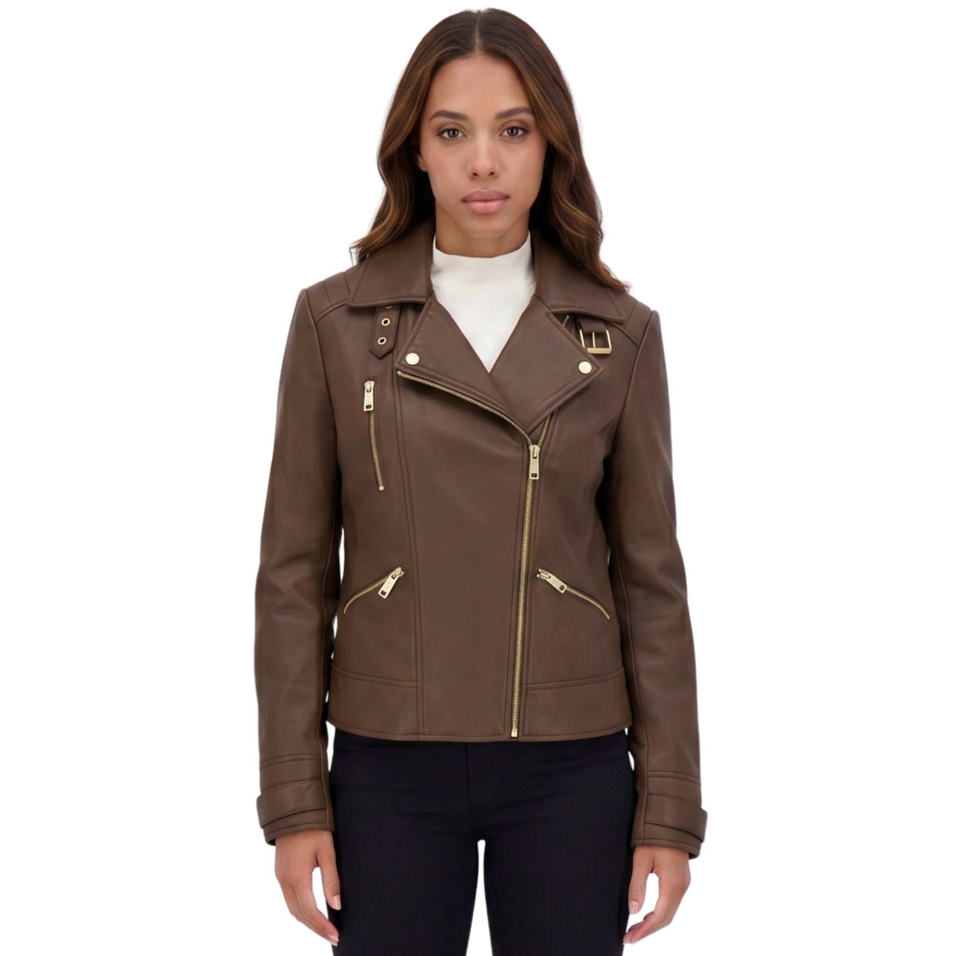 Womens Bikers Brown Leather Jacket Buy Now