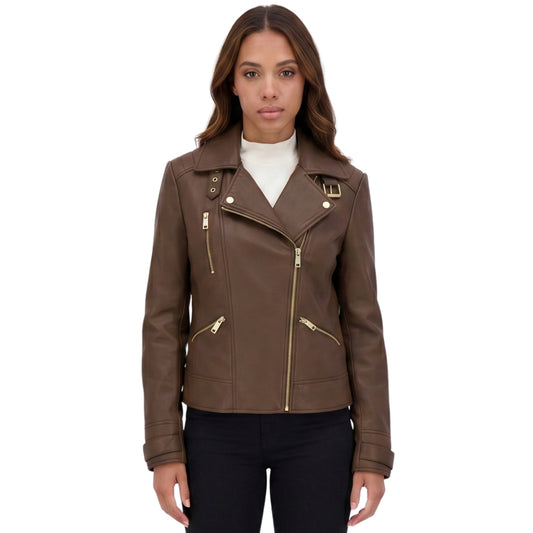 Womens Bikers Brown Leather Jacket Buy Now