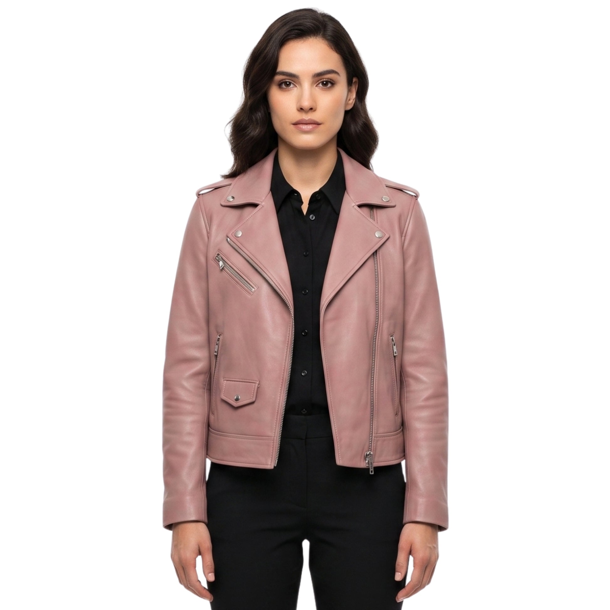 Stylish Pink Womens Biker Leather Jacket Buy Now