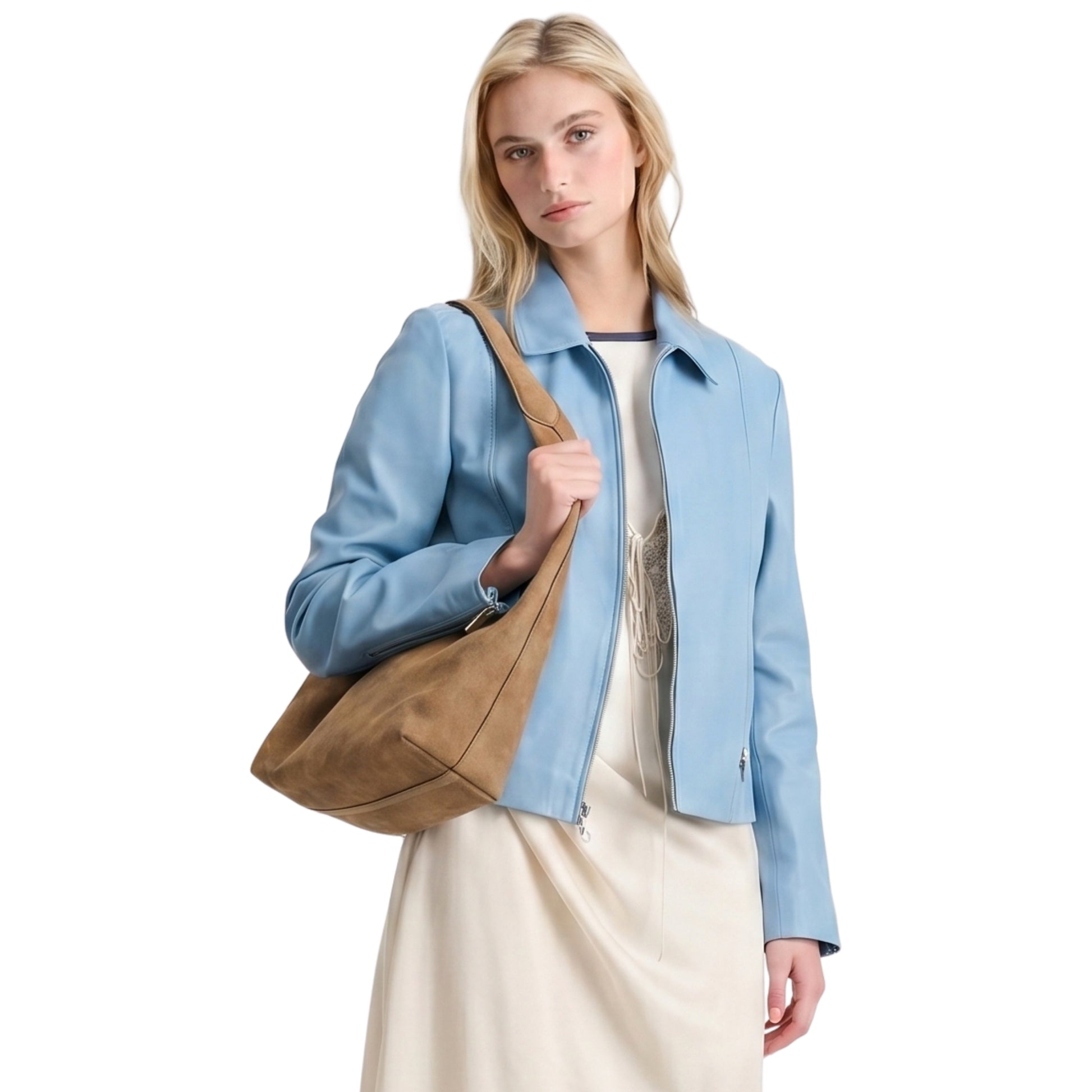 Womens Scuba Sky Blue Leather Jacket Buy Now