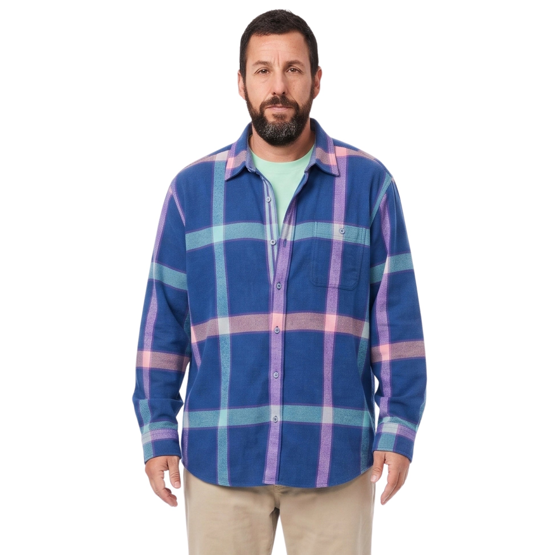 Happy Gilmore Adam Sandler Multicolor Plaid Shirt Buy Now
