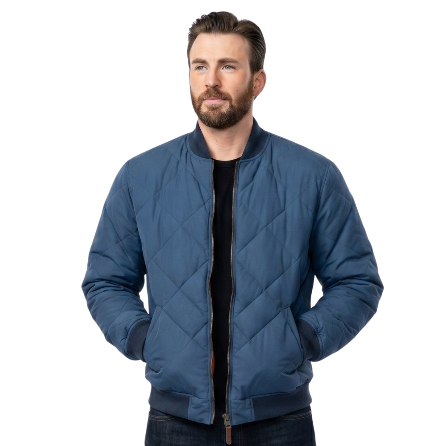 Chris Evans Super Bowl Movie Quilted Bomber Jacket