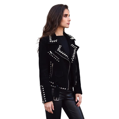 Women Suede Studded Leather Jacket