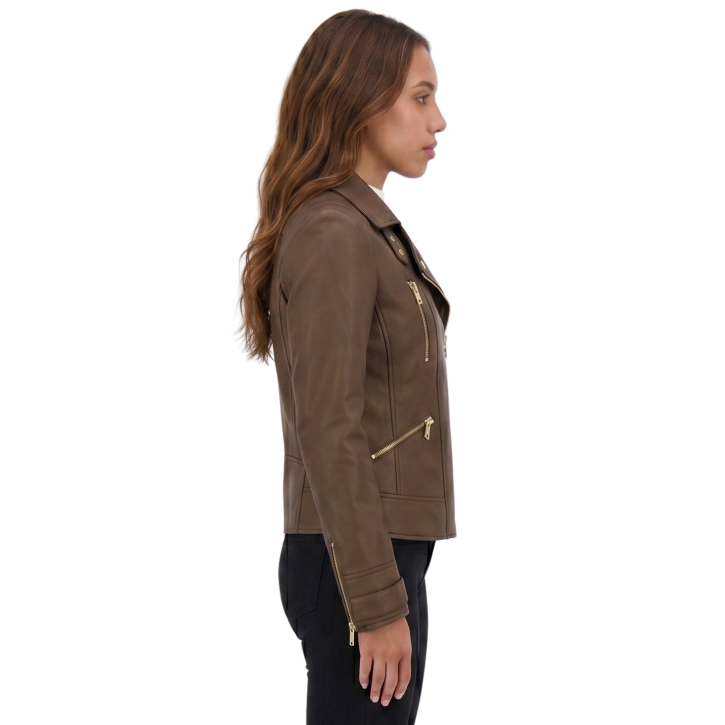 Womens Bikers Brown Leather Jacket Order Now